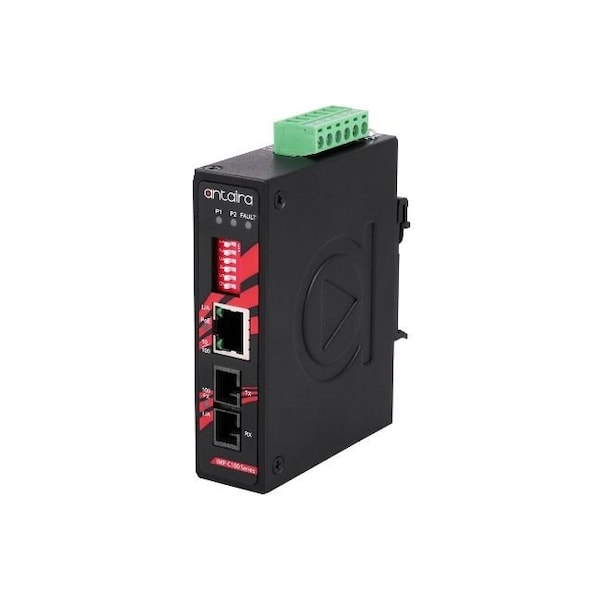 Compact 10/100TX To 100FX Industrial PoE+ Media Converter, Single Mode 30KM, SC Connector